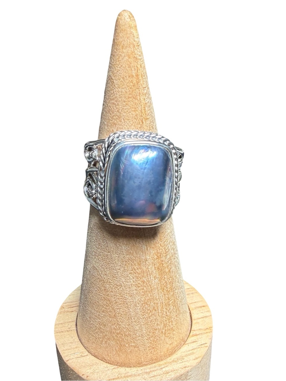 Samuel B. Silver Ring with Iridescent Blue-Gray Stone